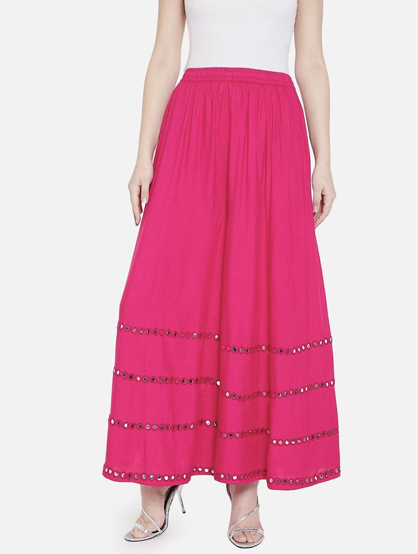 women mirror work mid rise flared maxi skirt - 21966871 - Standard Image - 1