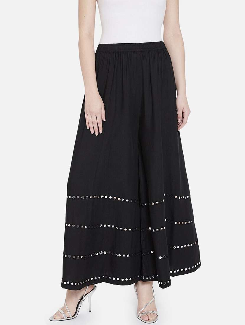 women mirror work mid rise flared maxi skirt