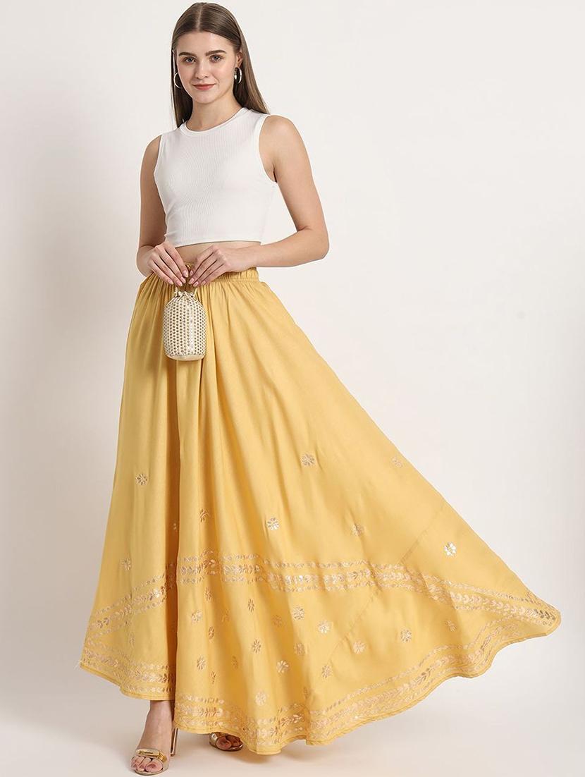 women mirror work mid rise flared maxi skirt - 21966887 - Standard Image - 4