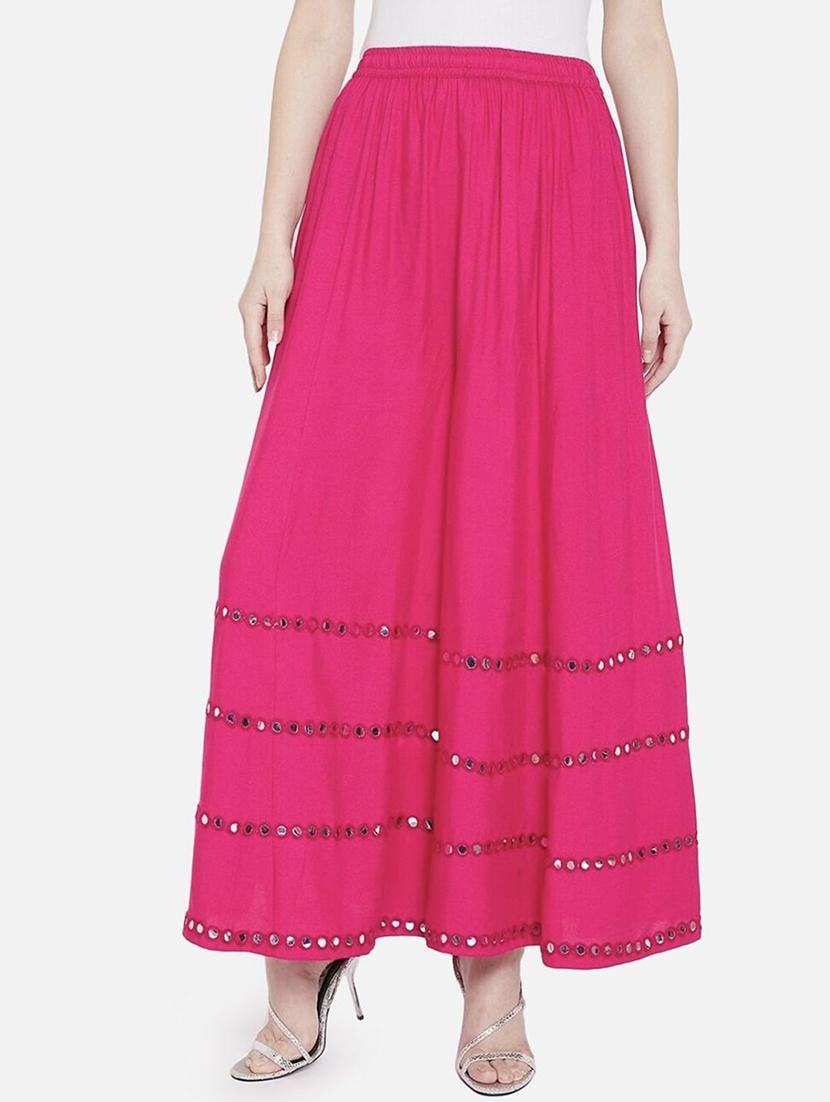 women mirror work mid rise flared maxi skirt - 21966894 -  Zoom Image - 0