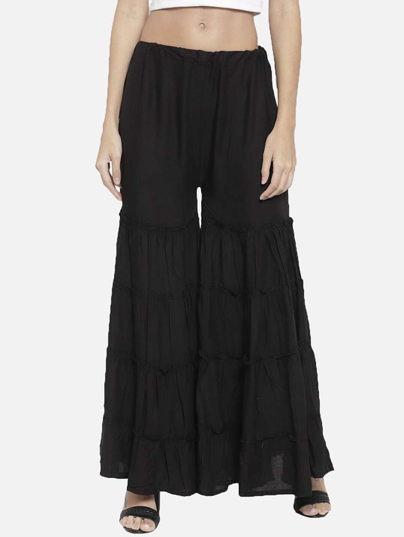 women solid mid rise sharara