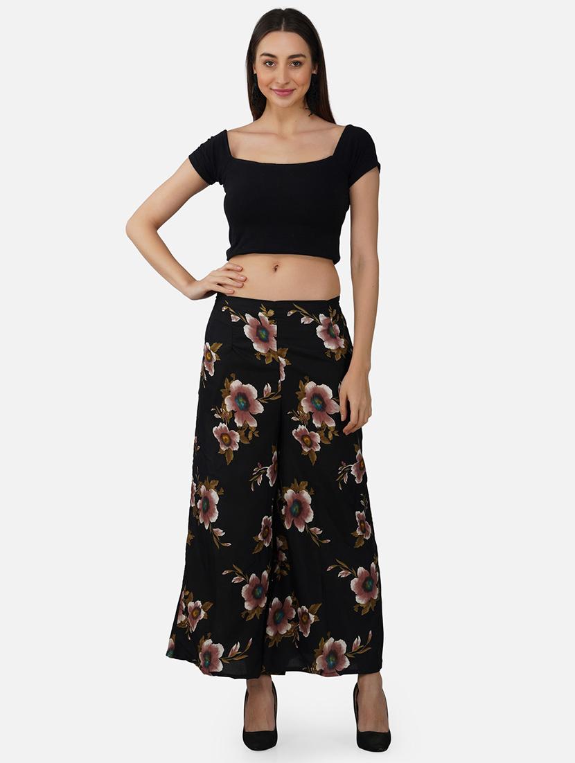 women floral print mid rise flared palazzo - 21966969 - Standard Image - 4