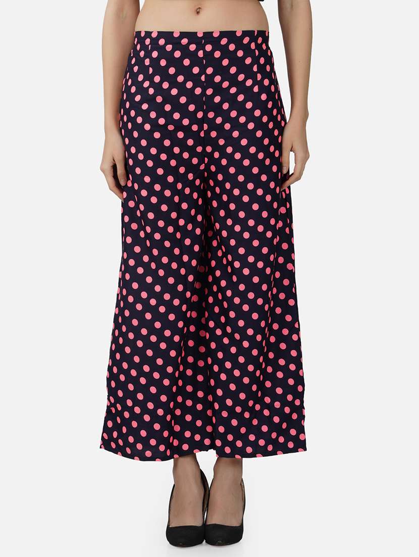 women polka doted mid rise flared palazzo