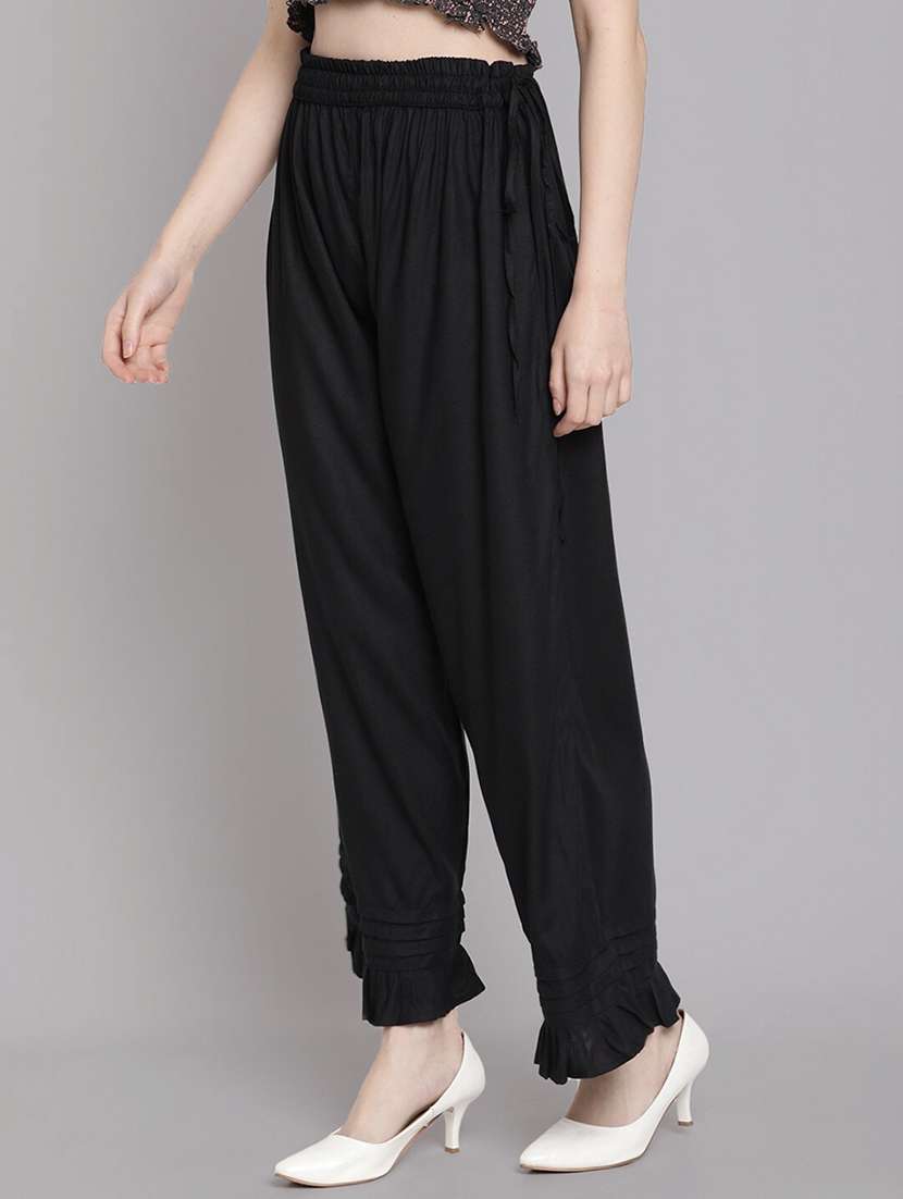 women solid high rise straight palazzo - 21966991 -  Standard Image - 1