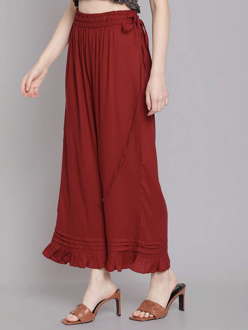 women solid high rise straight palazzo - 21966992 -  Standard Image - 1