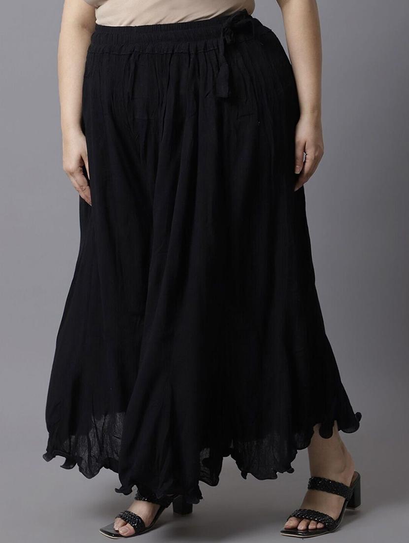 women plus size solid mid rise flared palazzo - 21966997 -  Standard Image - 1