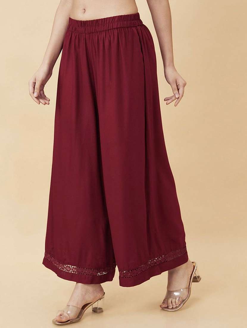 women solid mid rise flared palazzo - 21967000 -  Standard Image - 1