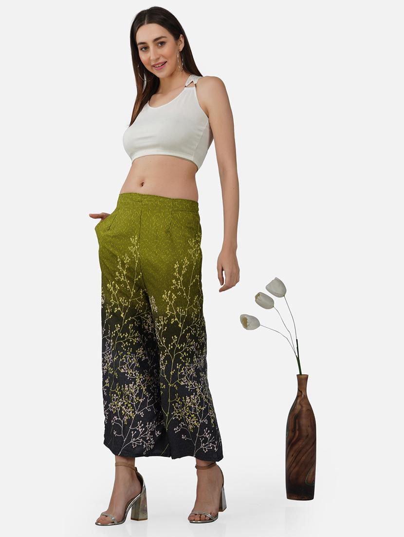 women green printed mid rise straight palazzo - 21967008 - Standard Image - 4