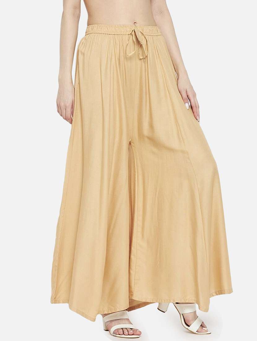 women solid mid rise flared palazzo - 21967013 -  Standard Image - 1