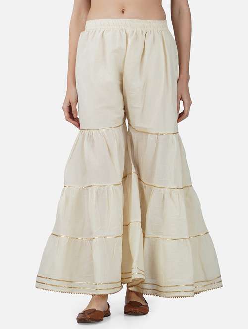 women cream gota work mid rise sharara