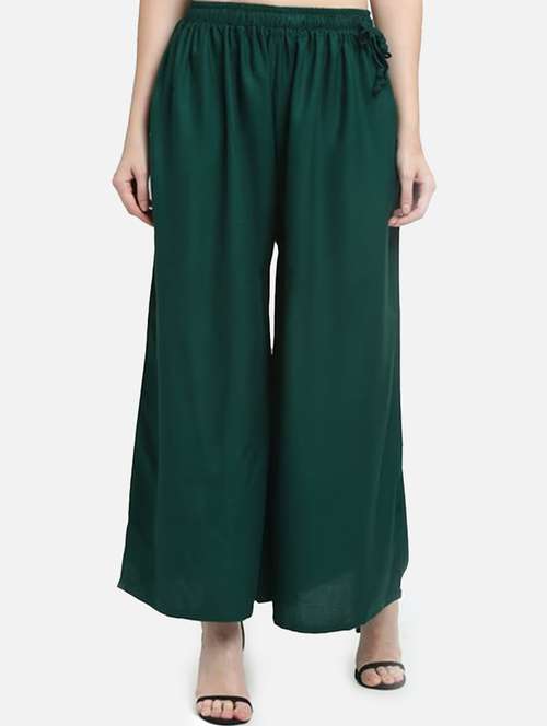 women solid mid rise flared palazzo - 21967036 - Standard Image - 0