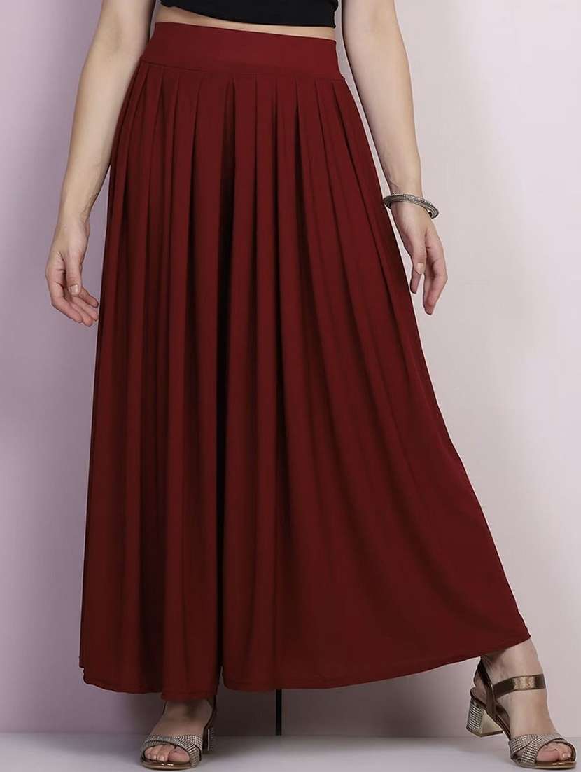 women solid mid rise flared palazzo