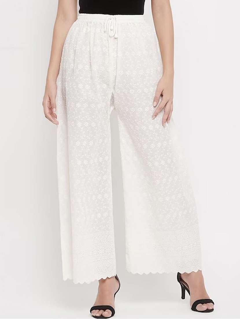 women embroidered mid rise flared palazzo