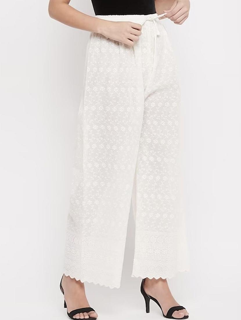 women embroidered mid rise flared palazzo - 21967053 - Standard Image - 1