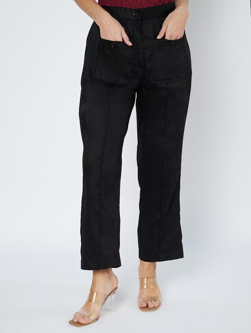 women black solid mid rise straight trouser - 21967065 -  Standard Image - 0