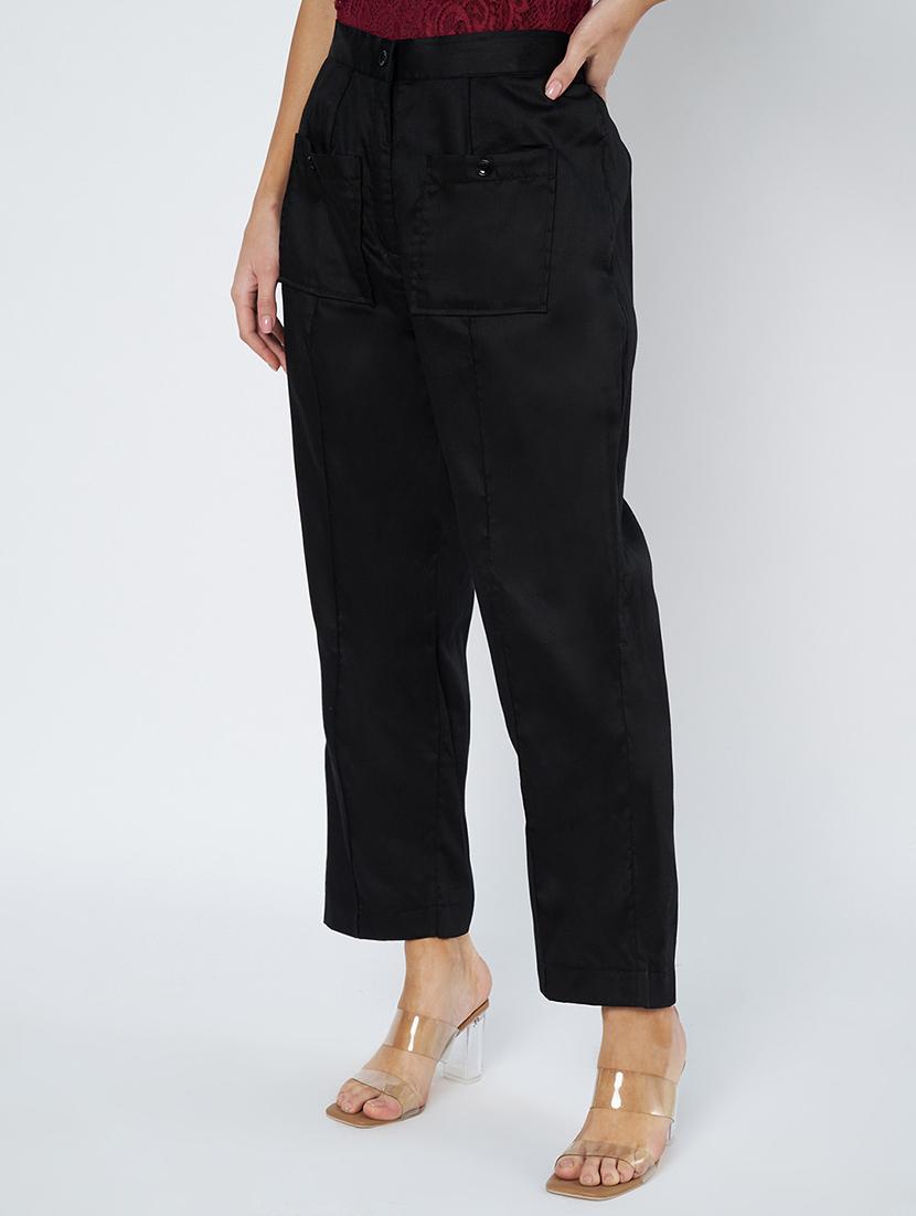 women black solid mid rise straight trouser - 21967065 -  Standard Image - 1