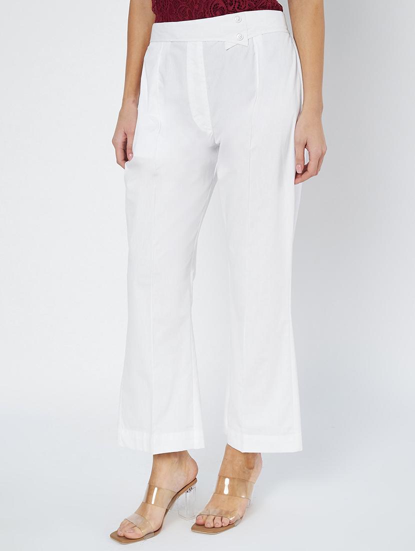 women white solid mid rise straight trouser - 21967067 -  Standard Image - 1