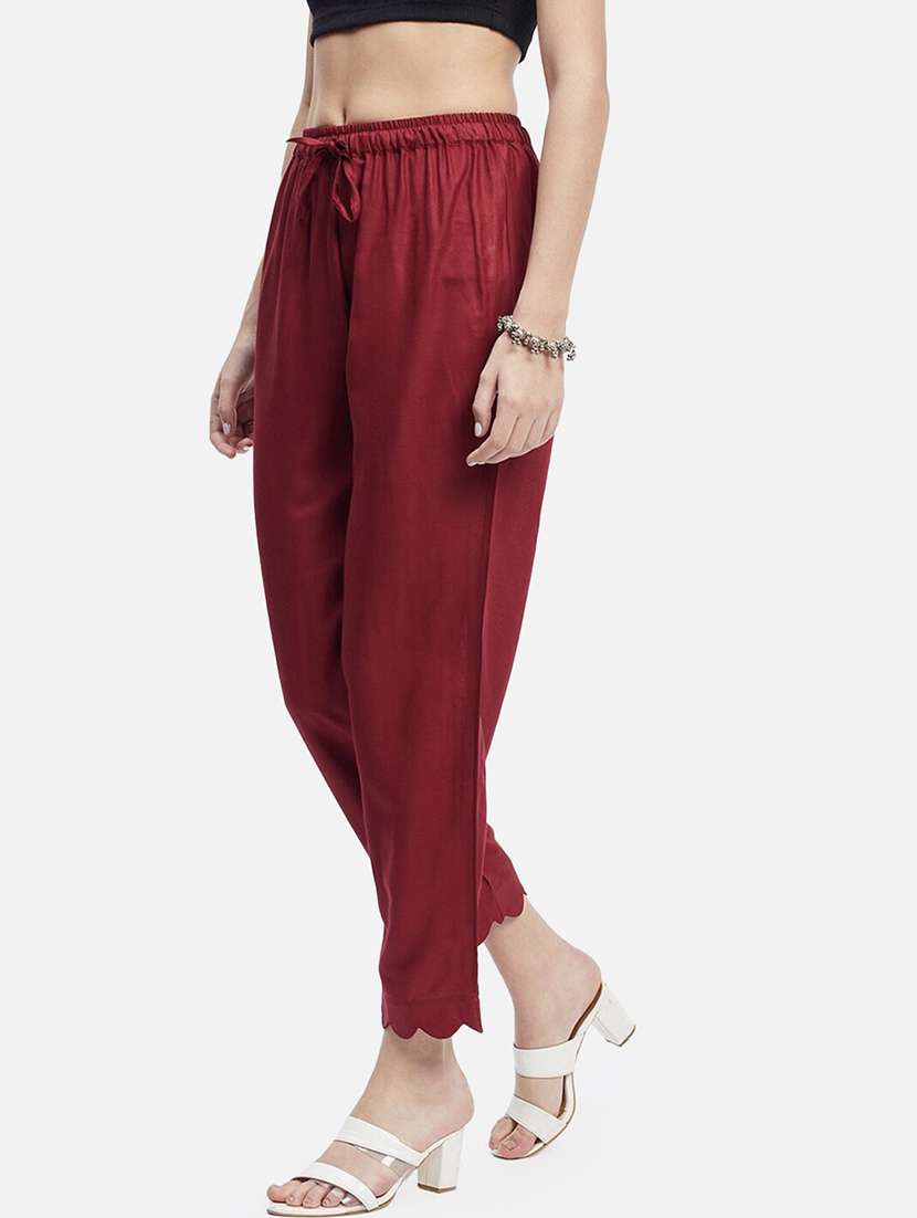 women maroon solid mis rise straight pant  - 21967073 -  Standard Image - 1