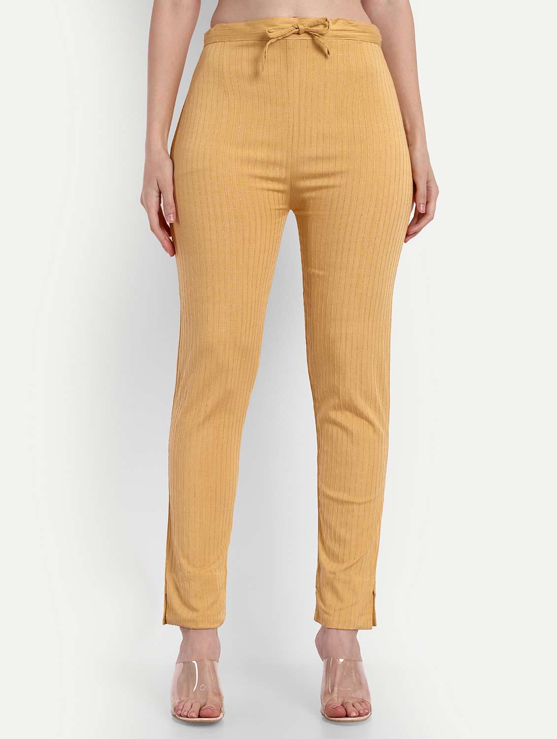women solid slim fit cigarette trouser