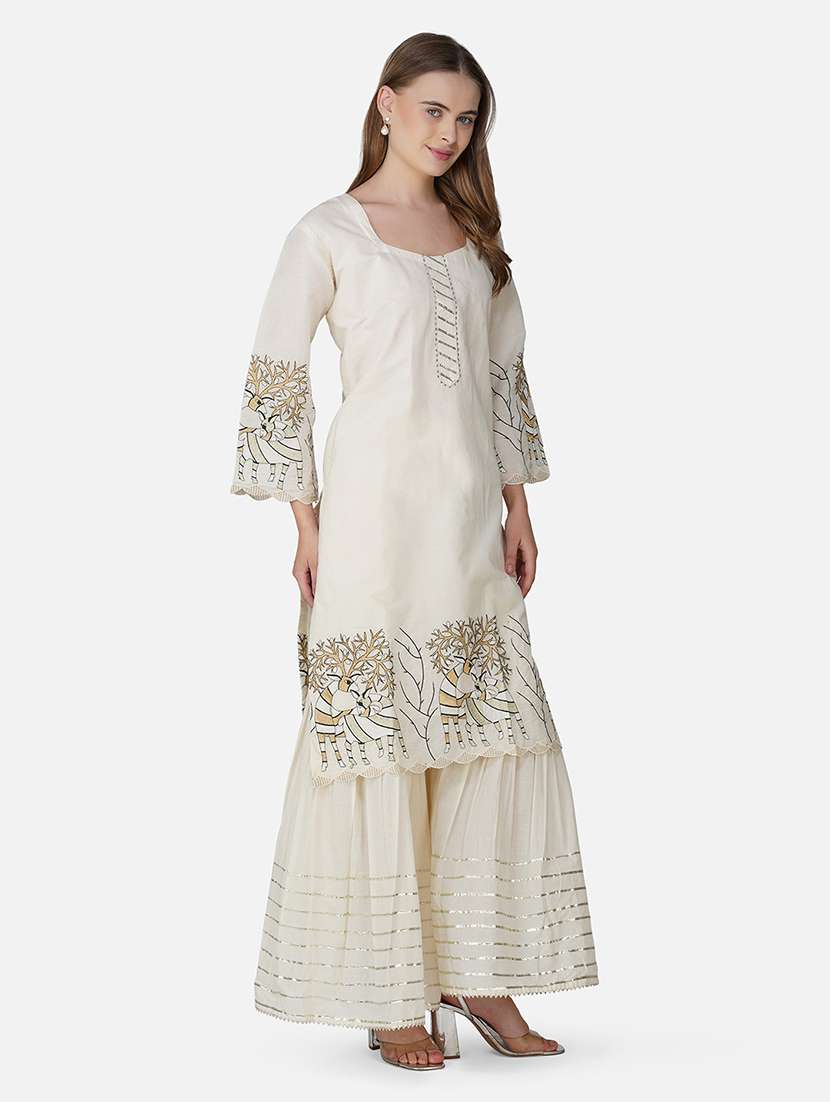 women embroidered long sleeve kurta sharara with dupatta set - 21967094 - Standard Image - 1