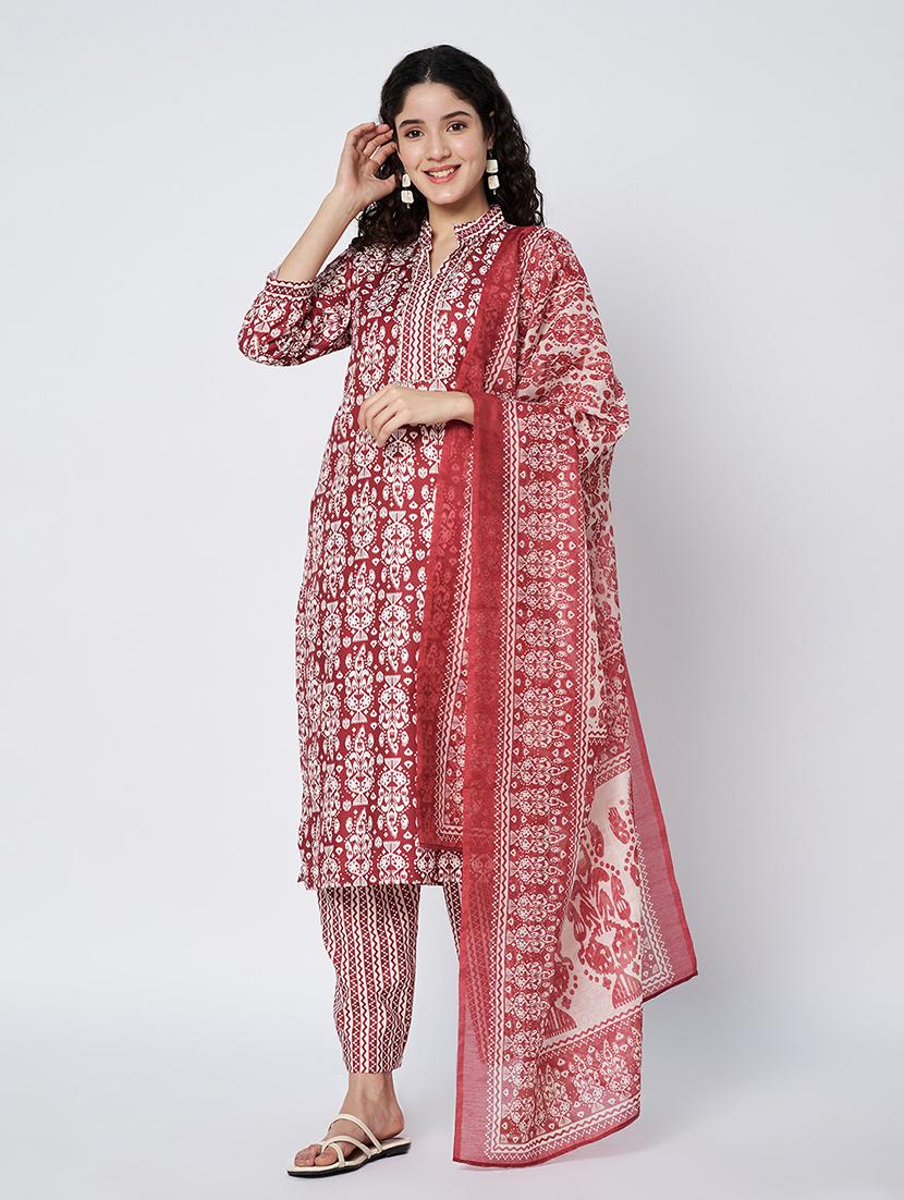 women three quarter sleeve kurta pant with dupatta set - 21967107 - Standard Image - 1