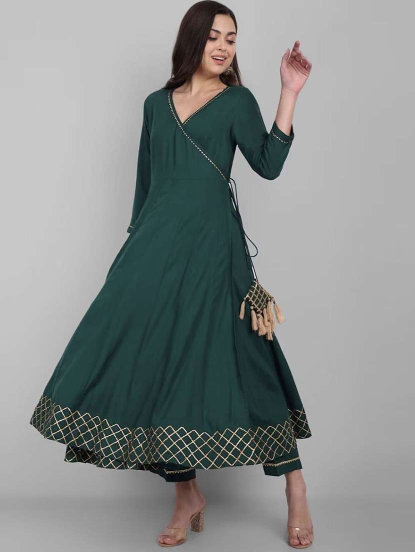 women three quarter sleeve anarkali kurta pant with dupatta set - 21967108 -  Standard Image - 1