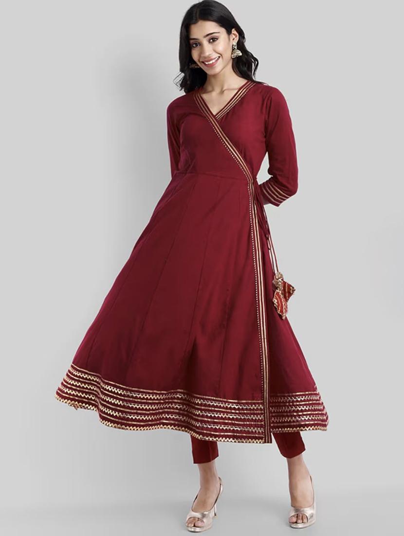 women three quarter sleeve anarkali kurta pant with dupatta set - 21967109 -  Zoom Image - 0