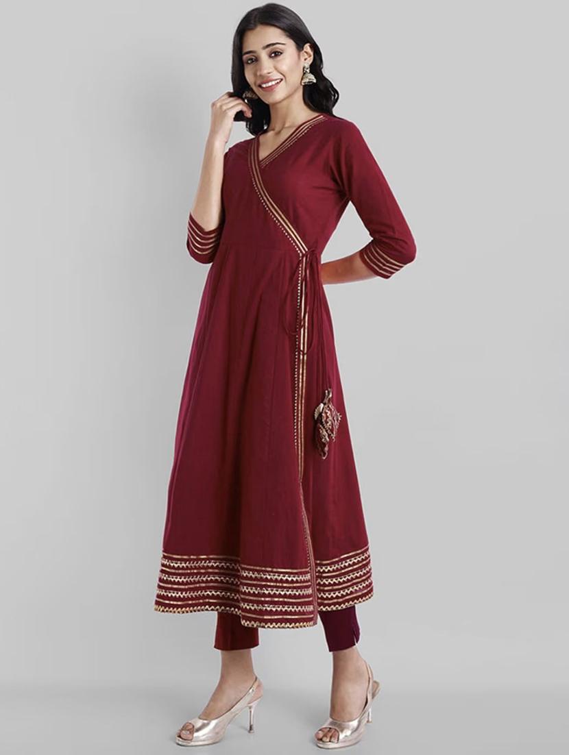women three quarter sleeve anarkali kurta pant with dupatta set - 21967109 - Standard Image - 1