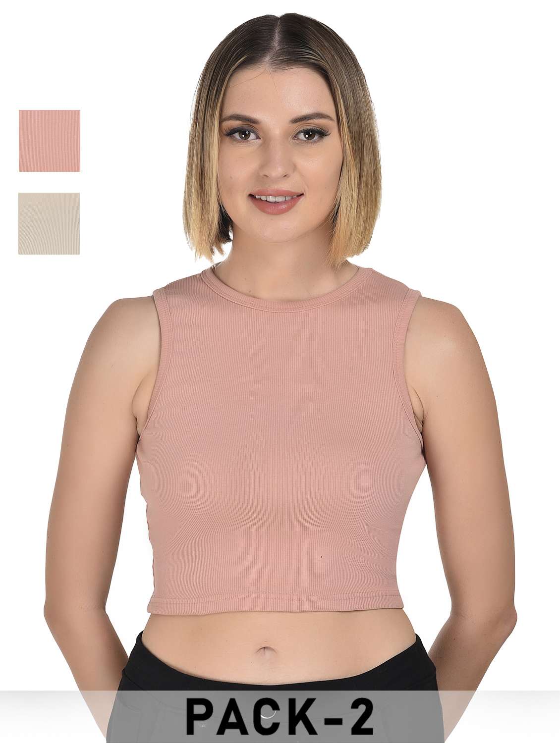 women pack of 2 solid sleeveless crop top