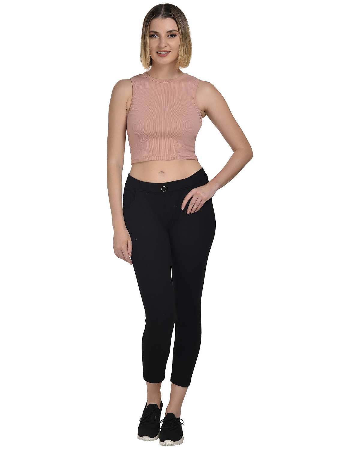 women peach solid sleeveless crop top - 21967124 -  Standard Image - 4