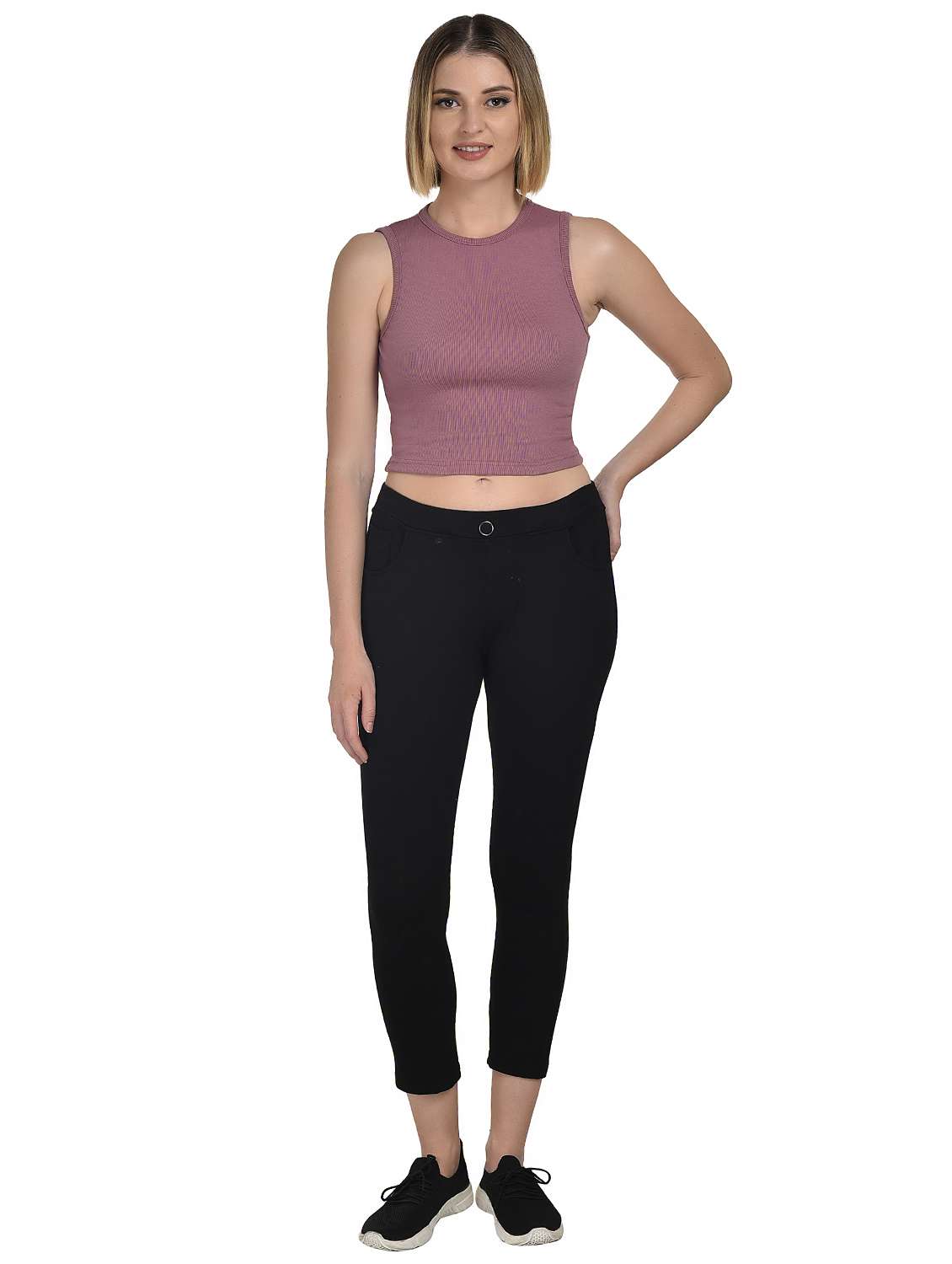 women mauve solid sleeveless crop top - 21967126 -  Standard Image - 4