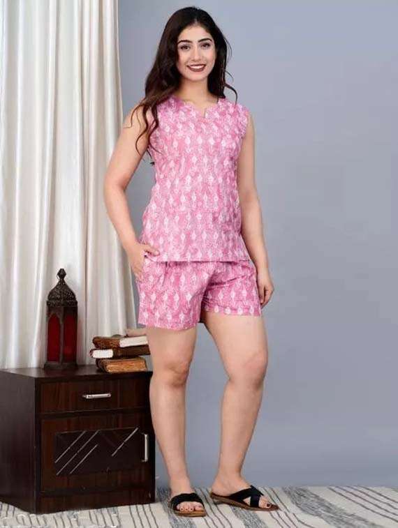 women printed sleeveless nightwear short set