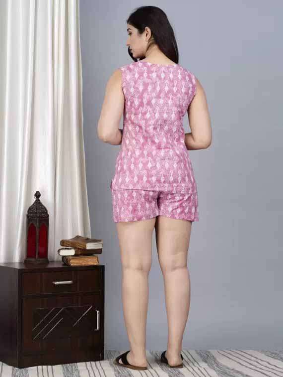 women printed sleeveless nightwear short set - 21967134 -  Standard Image - 1