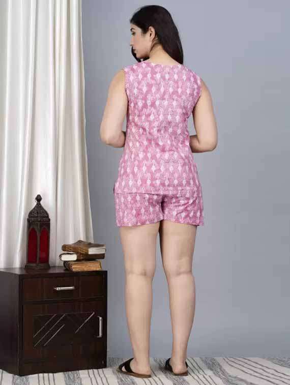 women printed sleeveless nightwear short set - 21967152 - Standard Image - 1