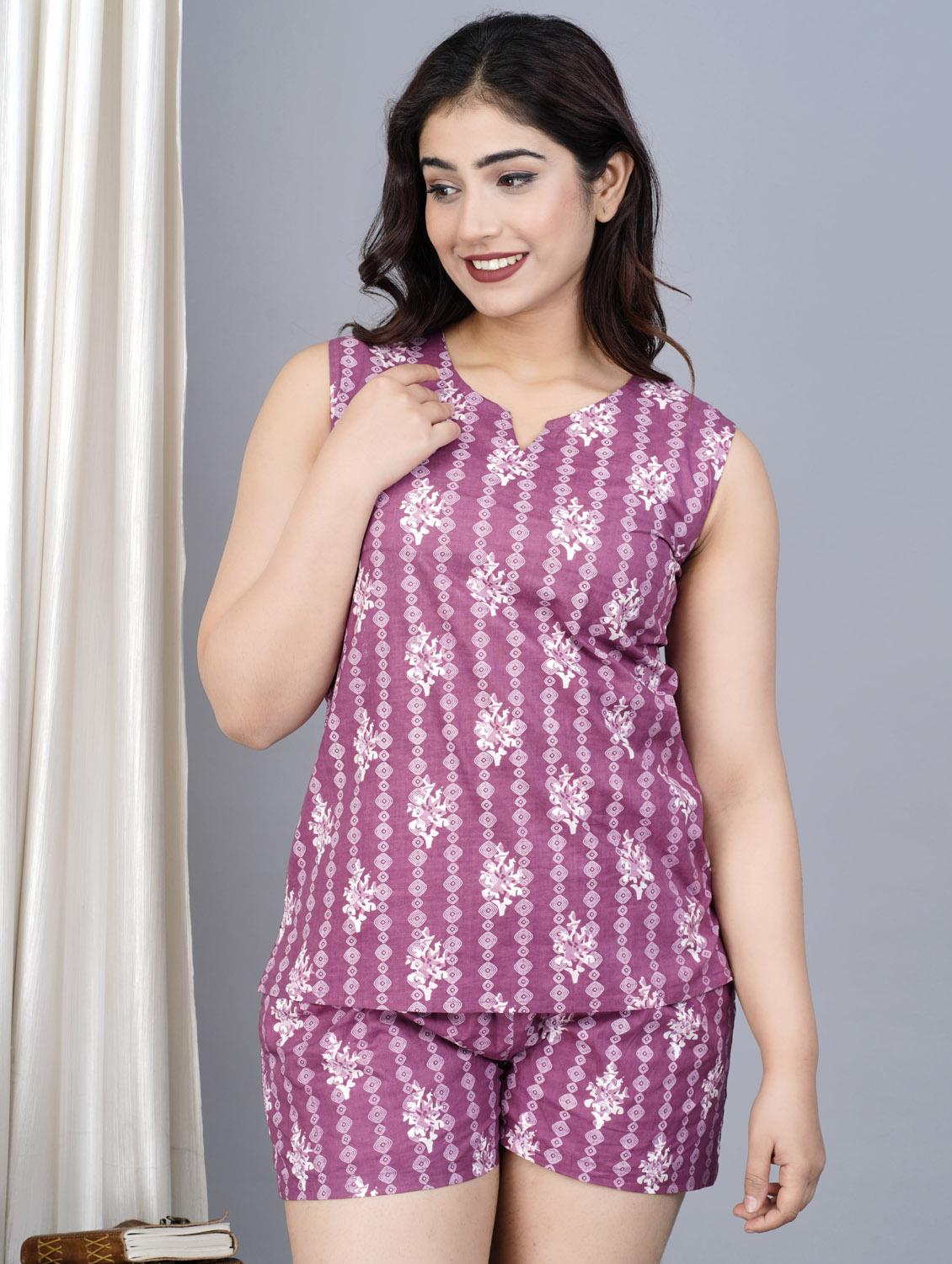 women printed sleeveless nightwear short set - 21967154 - Standard Image - 4