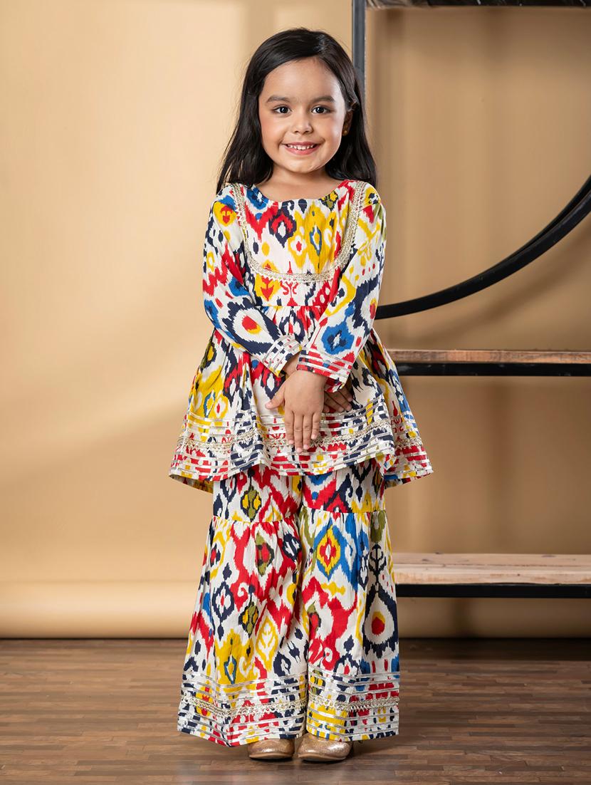 girls printed long sleeve kurta and sharara set - 21967198 - Standard Image - 1