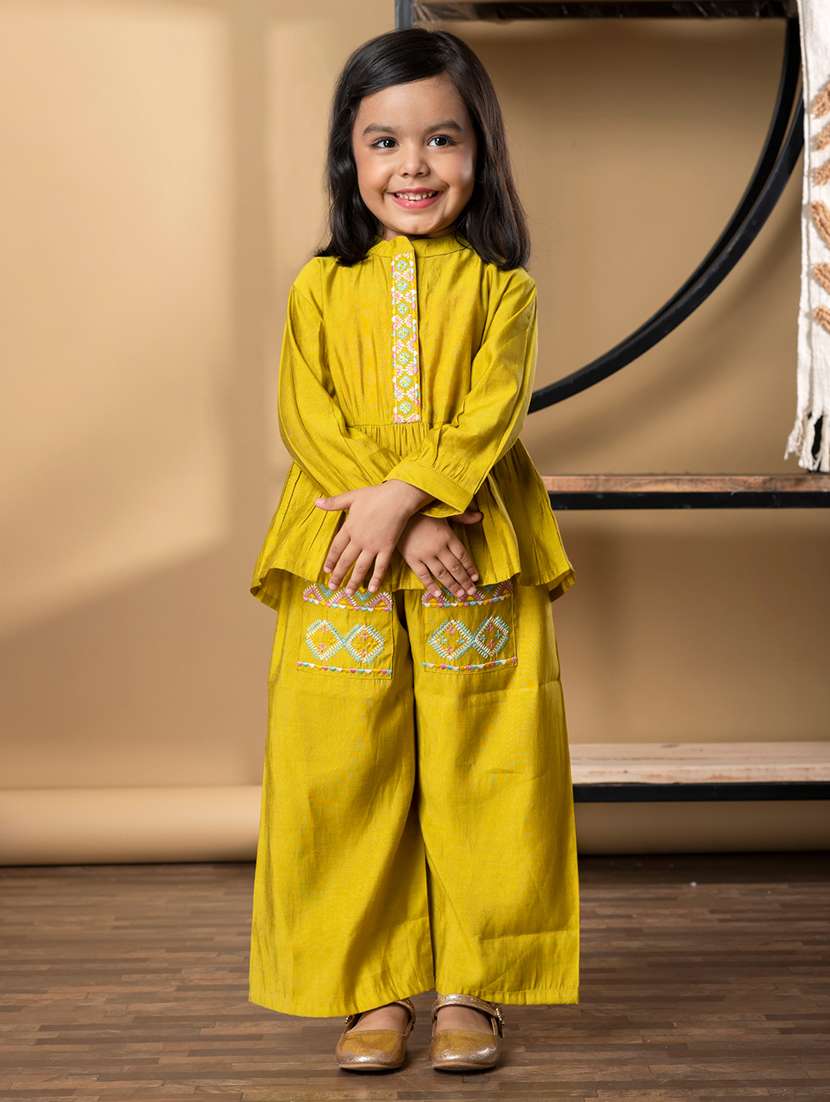 girls embroidered long sleeve kurta and palazzo set - 21967200 -  Standard Image - 1