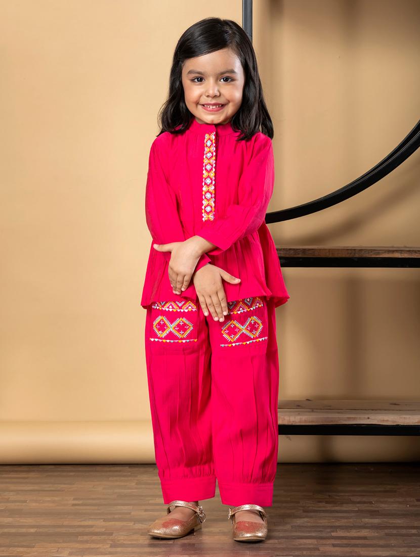 girls embroidered long sleeve kurta and salwar set - 21967201 -  Standard Image - 1