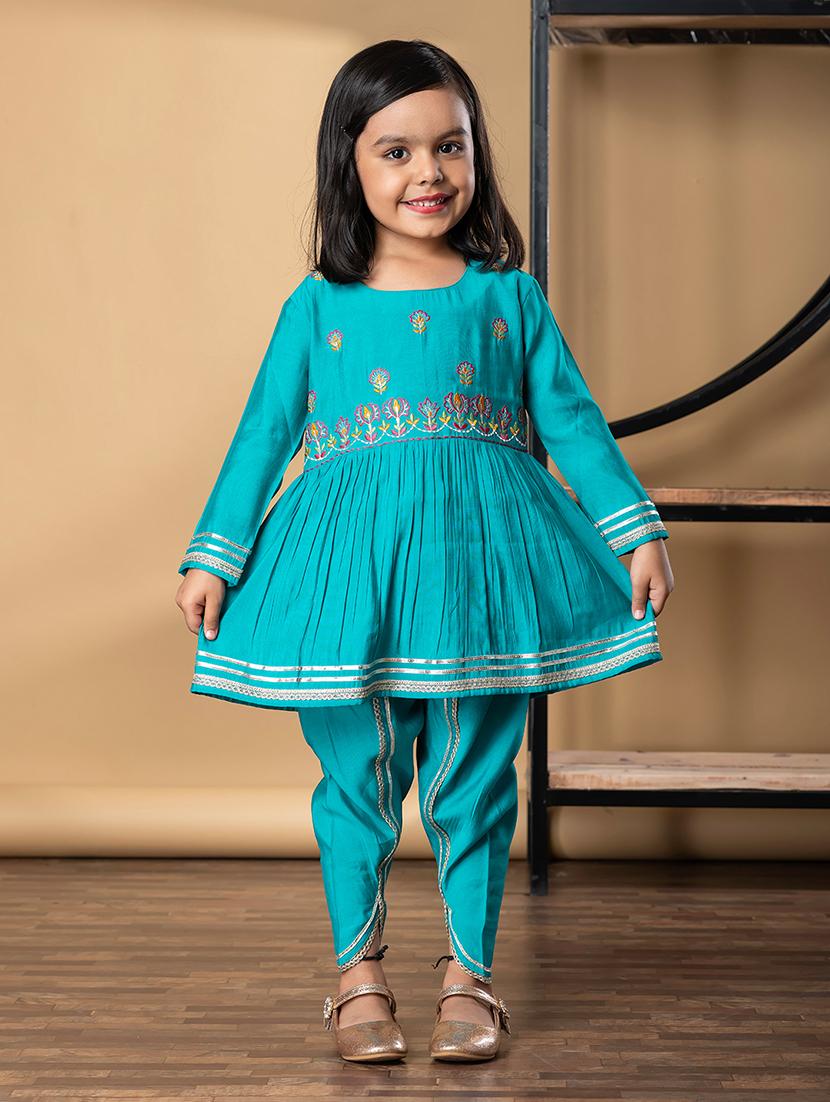 girls embroidered long sleeve kurta and dhoti set - 21967202 - Standard Image - 1