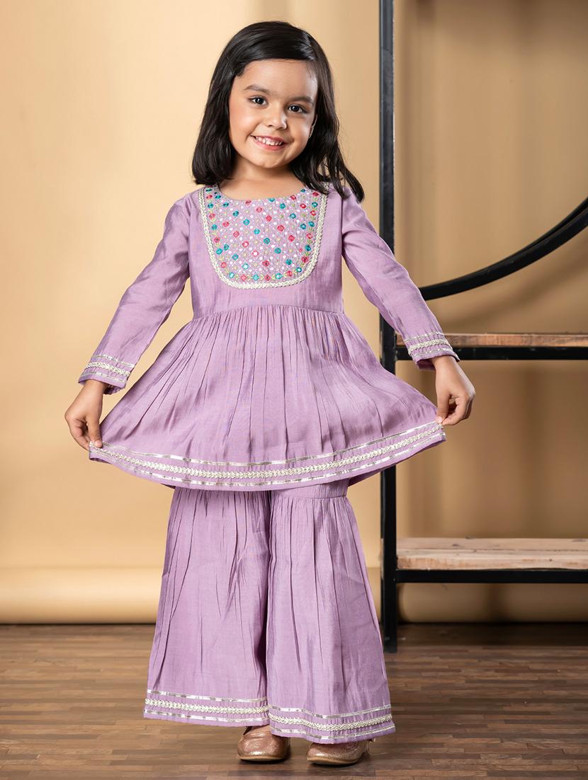 girls gota detailed long sleeve kurta and sharara set - 21967204 -  Standard Image - 1