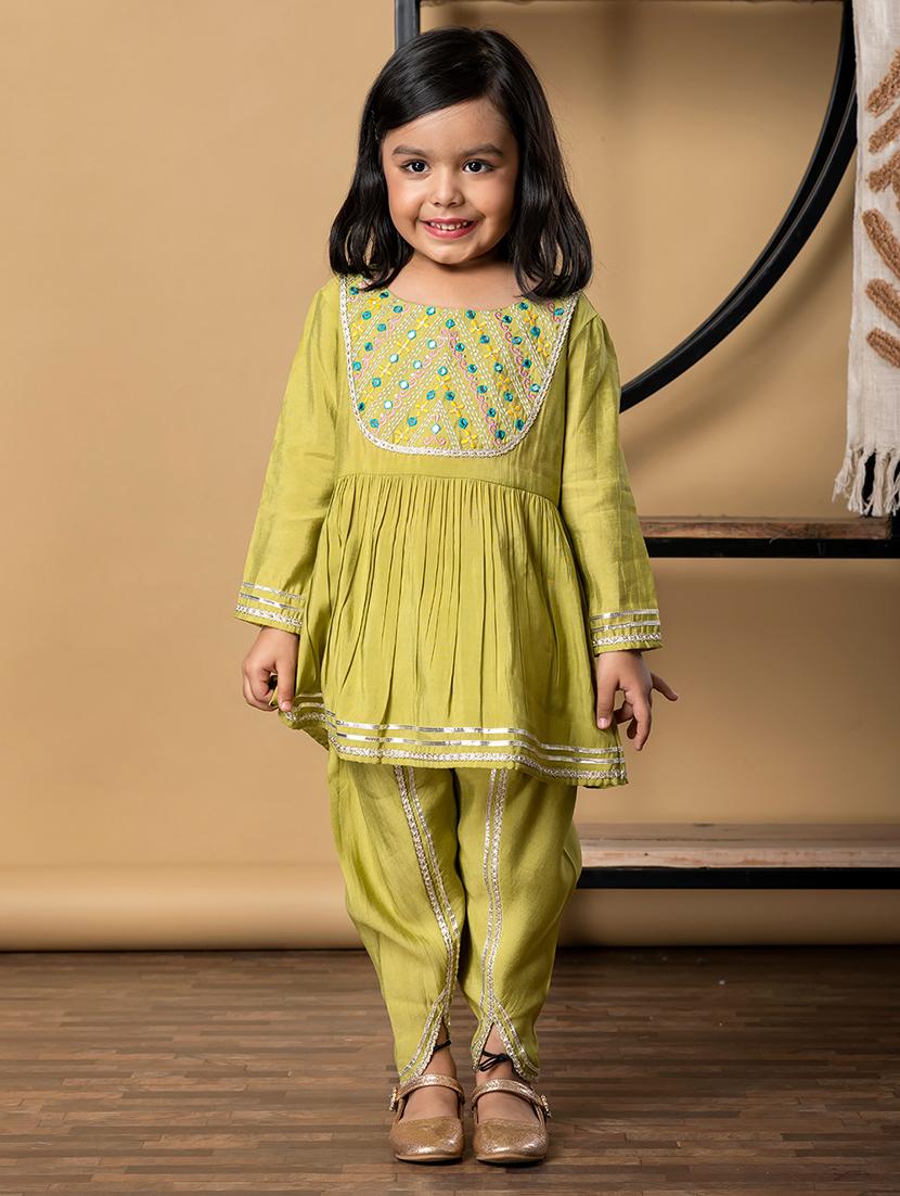 girls embroidered long sleeve kurta and pant set - 21967205 -  Standard Image - 1