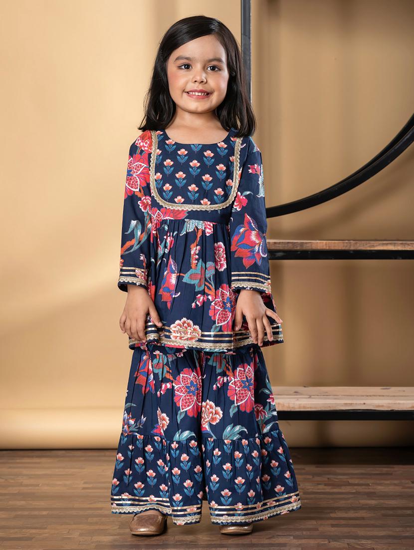 girls floral print long sleeve kurta and sharara set - 21967208 - Standard Image - 1