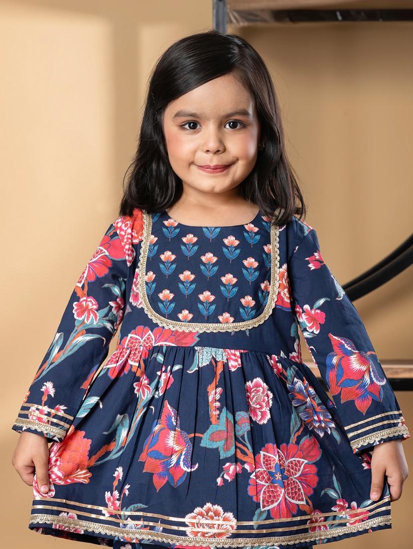 girls floral print long sleeve kurta and sharara set - 21967208 - Standard Image - 4