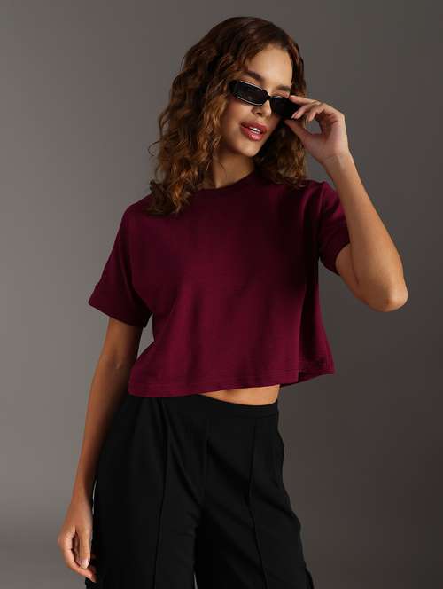 women solid short sleeve crop top - 21967217 -  Standard Image - 0