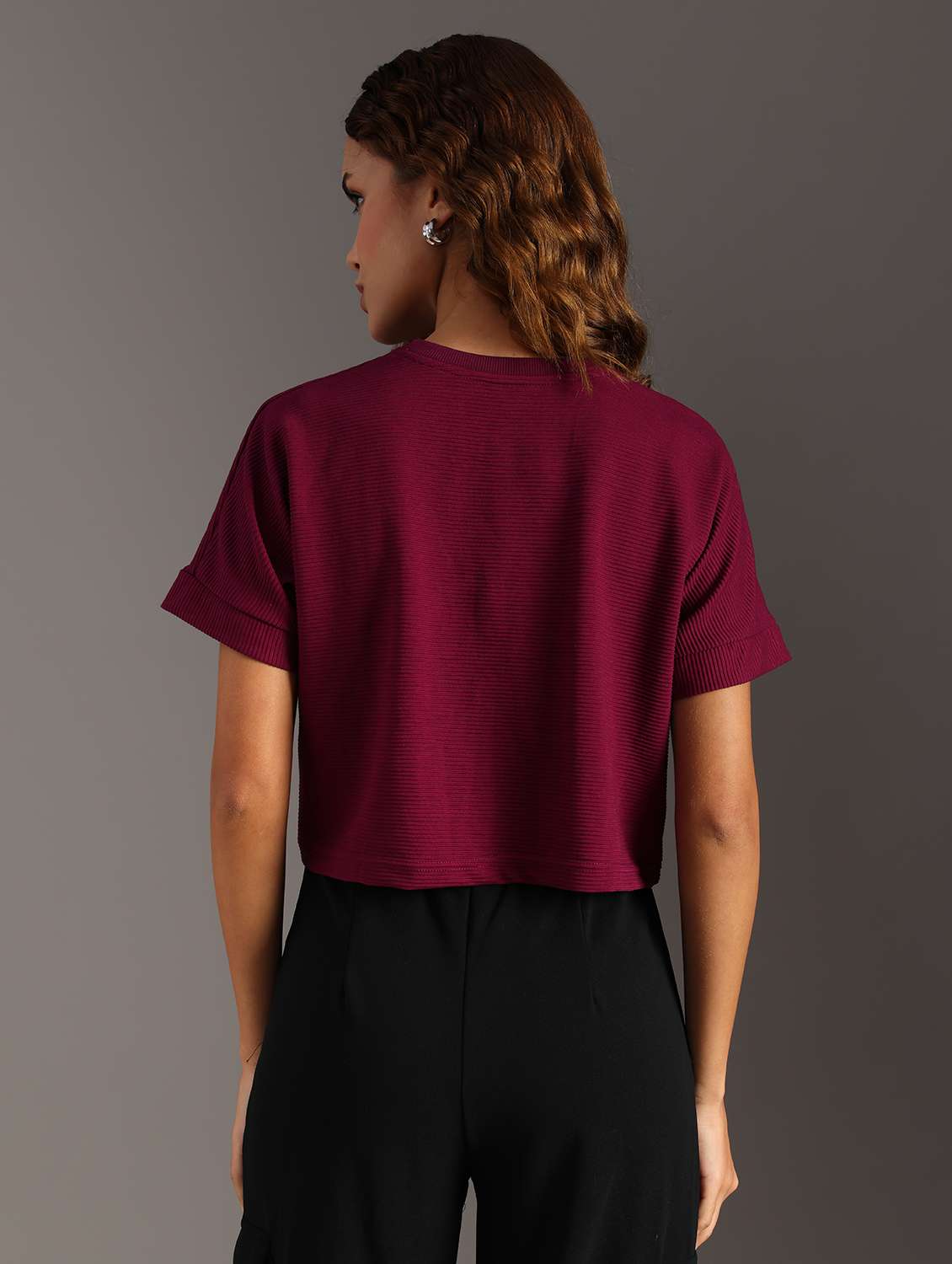women solid short sleeve crop top - 21967217 - Standard Image - 4