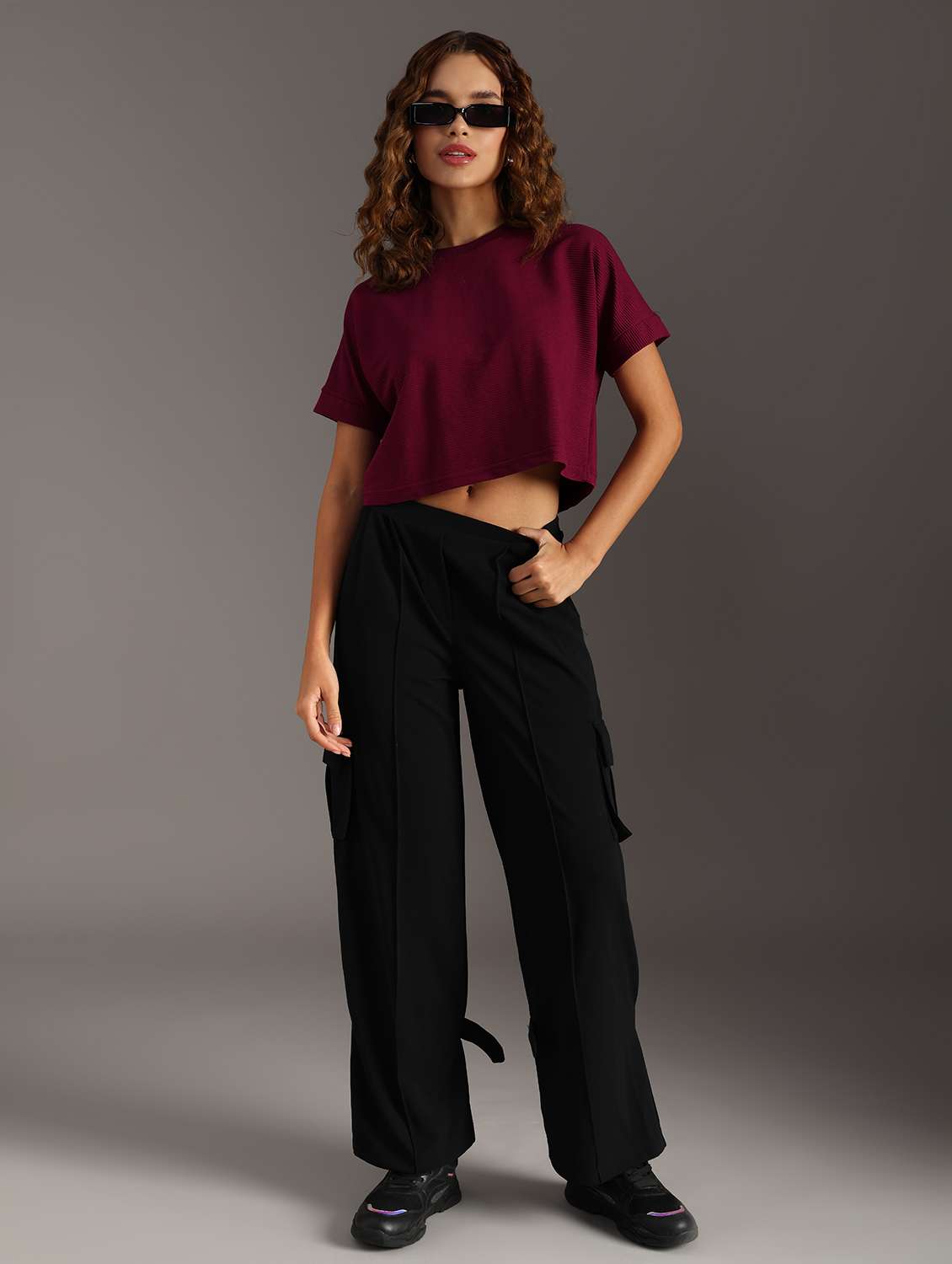 women solid short sleeve crop top - 21967217 - Standard Image - 6