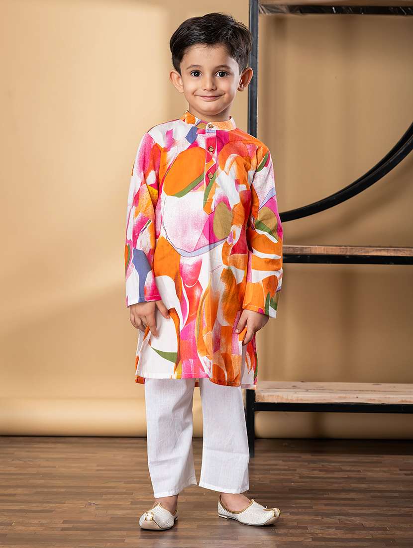 boys printed long sleeve kurta & pyjama set - 21967221 -  Standard Image - 1