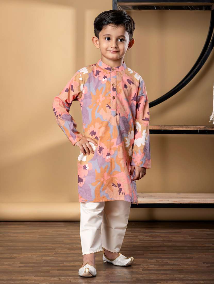 boys floral print long sleeve kurta & pyjama set - 21967223 -  Standard Image - 1
