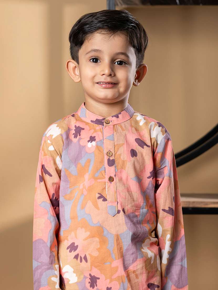 boys floral print long sleeve kurta & pyjama set - 21967223 - Standard Image - 4