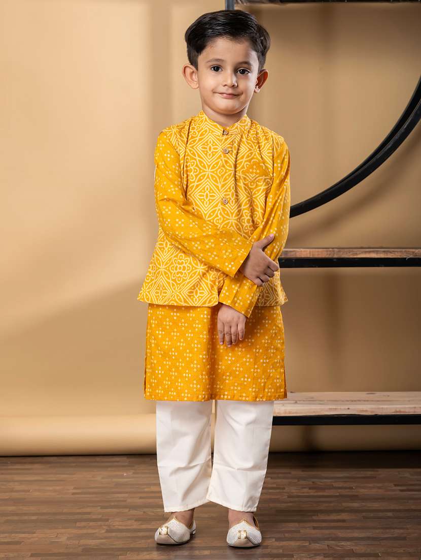 boys printed kurta and pyjama with nehru jacket - 21967226 -  Standard Image - 1